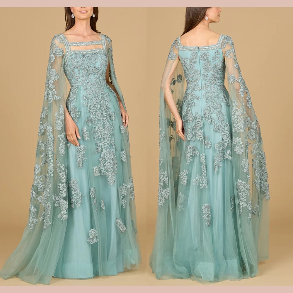 NWT LARA [ 22 ] 29138 Lace Embroidered Long Sleeves A Line Gown Dark Sage #S2156